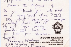 Francesca Woodman: messaggio indirizzato a Stephan Brigidi, su invito alla mostra di Brigidi, maggio 1978